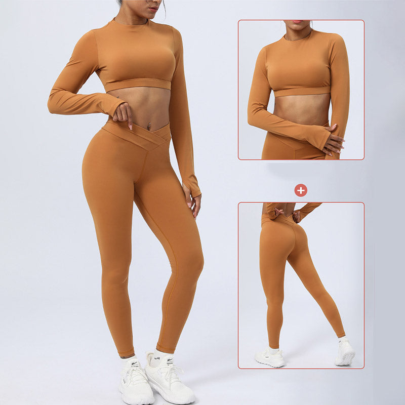 Buddha Stones 2Pcs Long Sleeve Backless Top Bra Leggings Pants Fitness Yoga Outfit Set - image 6