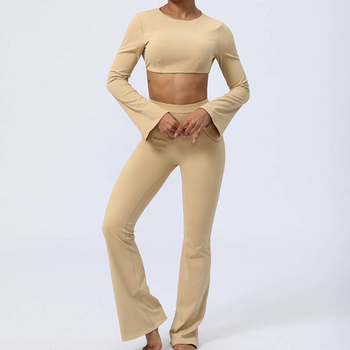 Buddha Stones Long Sleeve Backless Strap Top Bra Flare Pants Fitness Yoga Outfit - image 27