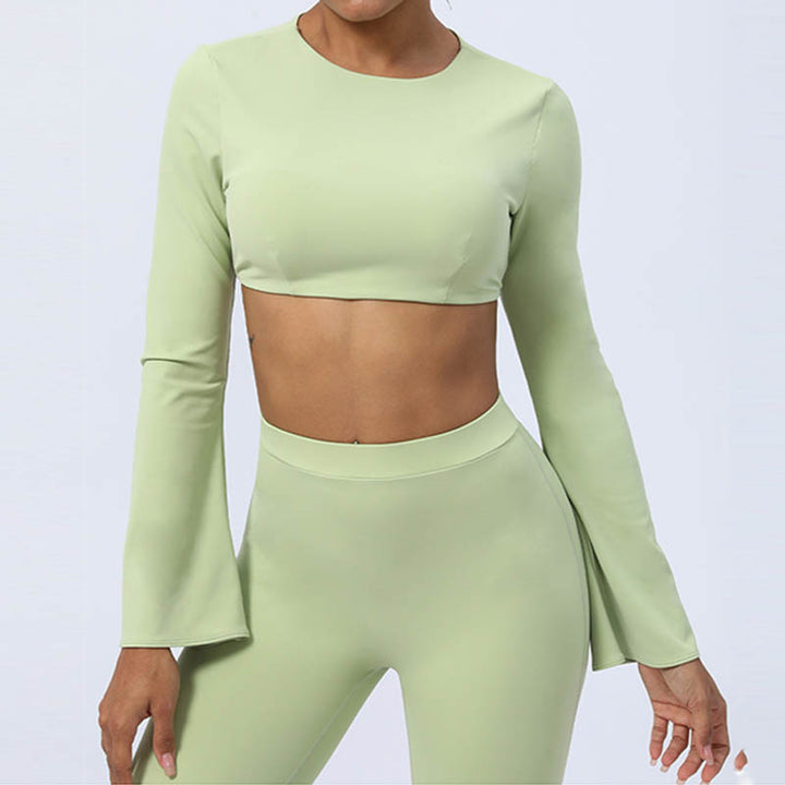 Buddha Stones Long Sleeve Backless Strap Top Bra Flare Pants Fitness Yoga Outfit - image 10