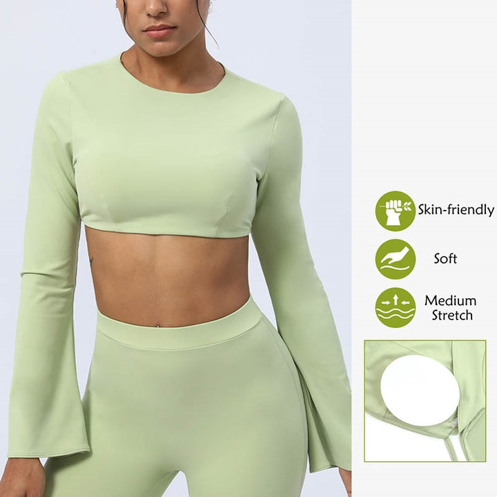 Buddha Stones Long Sleeve Backless Strap Top Bra Flare Pants Fitness Yoga Outfit - image 14