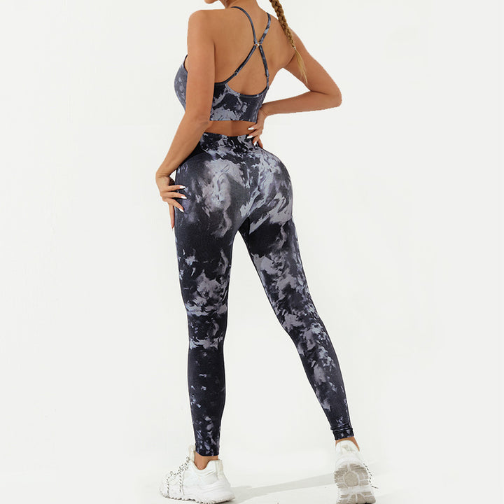 Buddha Stones 2Pcs Camo Print Backless Criss-Cross Strap Top Bra Shorts Leggings Pants Fitness Yoga Outfit Set - Black Gray - 2Pcs(Top&Pants) - US8-10，UK/AU12-14，EU40-42 (L) - image 11