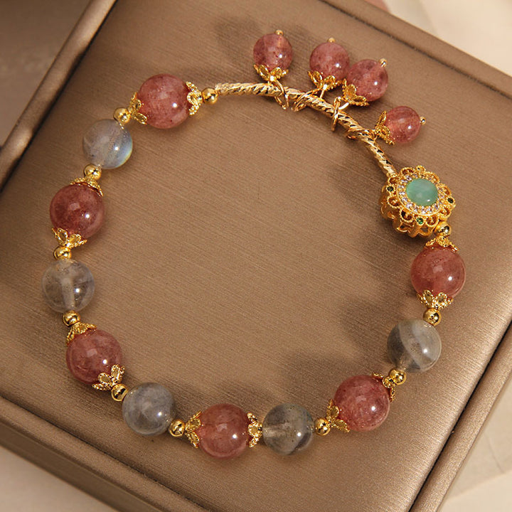 Buddha Stones Strawberry Quartz Moonstone Healing Tassel Charm Bracelet - image 3