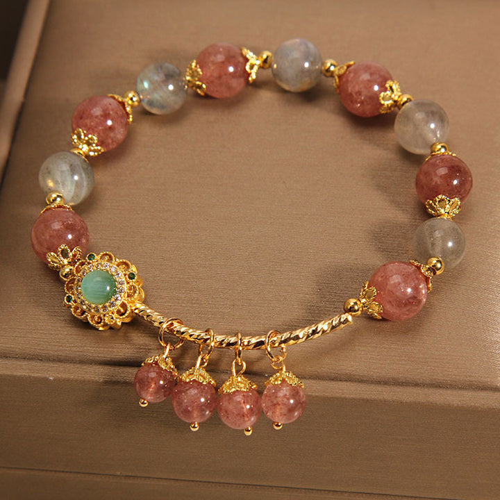 Buddha Stones Strawberry Quartz Moonstone Healing Tassel Charm Bracelet - image 6