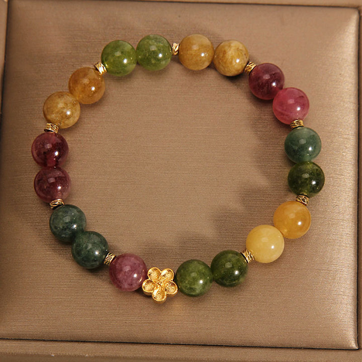 Buddha Stones Natural Colorful Tourmaline Golden Flower Positive Bracelet - image 3
