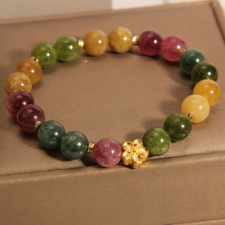 Buddha Stones Natural Colorful Tourmaline Golden Flower Positive Bracelet - image 2