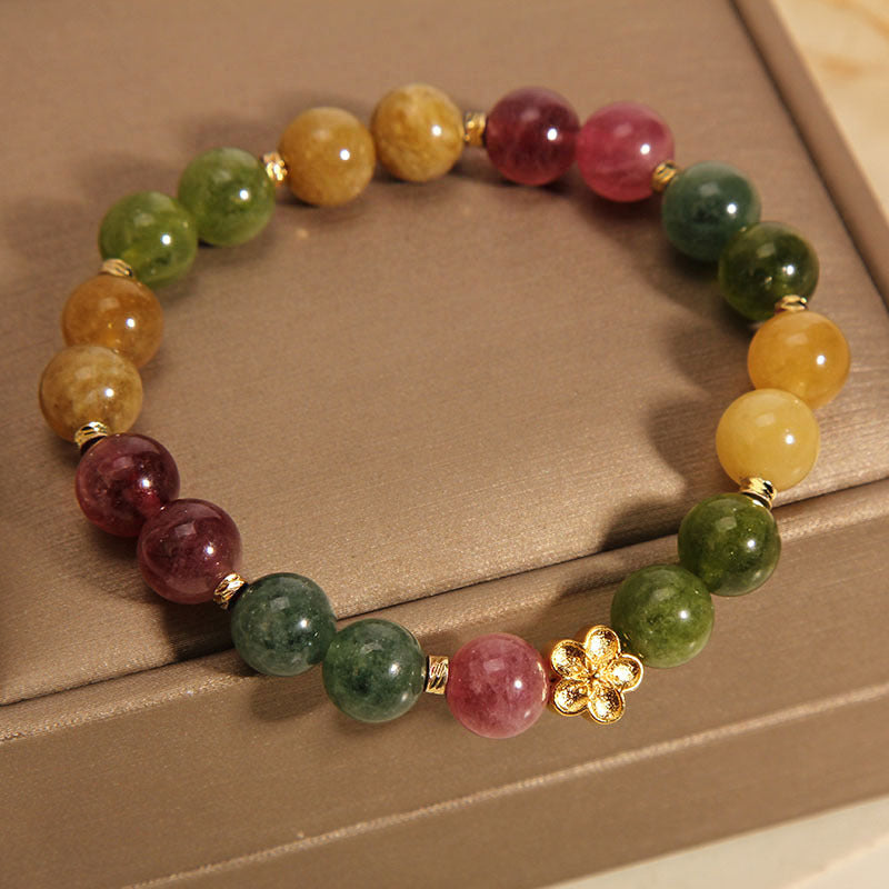 Buddha Stones Natural Colorful Tourmaline Golden Flower Positive Bracelet - image 1