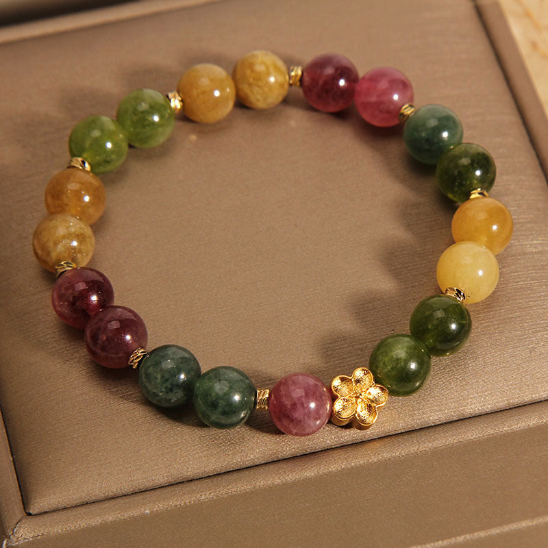 Buddha Stones Natural Colorful Tourmaline Golden Flower Positive Bracelet - image 4