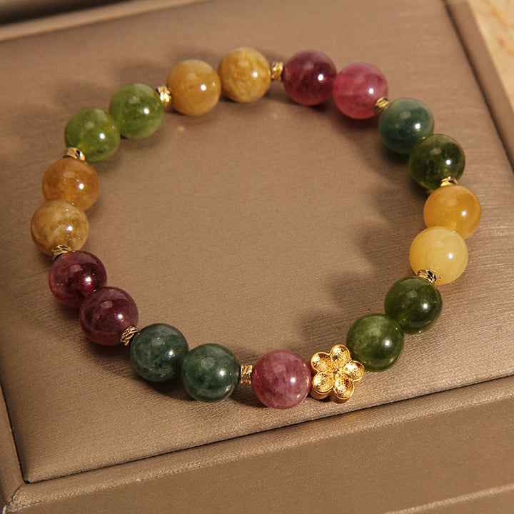 Buddha Stones Natural Colorful Tourmaline Golden Flower Positive Bracelet - image 4