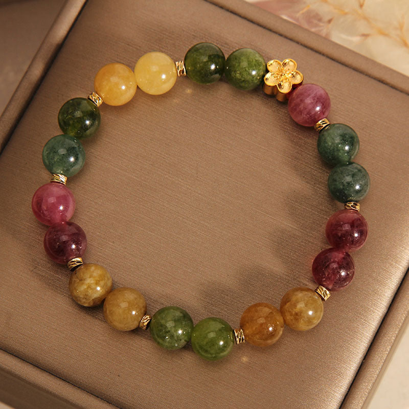 Buddha Stones Natural Colorful Tourmaline Golden Flower Positive Bracelet - image 6