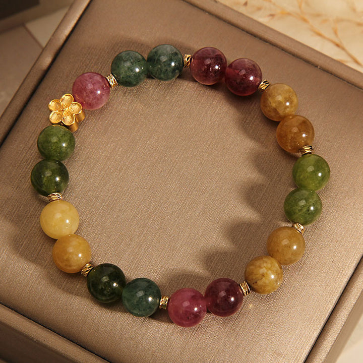 Buddha Stones Natural Colorful Tourmaline Golden Flower Positive Bracelet - image 5