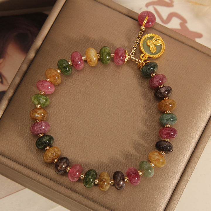 Buddha Stones Natural Colorful Tourmaline Cute Rabbit Charm Positive Bracelet - image 3