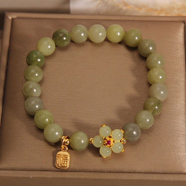 Buddha Stones "Hoping for Peace and Blooming Joy" Green Jade Bracelet Includes Gift Message Card - image 3