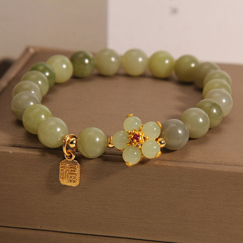 Buddha Stones "Hoping for Peace and Blooming Joy" Green Jade Bracelet Includes Gift Message Card - image 12