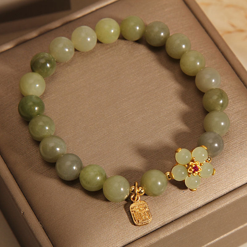 Buddha Stones "Hoping for Peace and Blooming Joy" Green Jade Bracelet Includes Gift Message Card - image 14