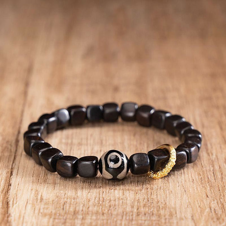 Buddha Stones Tibetan Ebony Wood Dzi Bead Balance Calm Bracelet - Ebony Wood&Dzi Bead(Wrist Circumference 14-16cm) - image 0