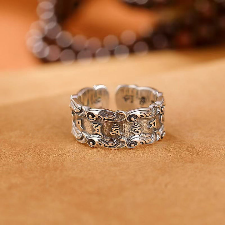 Buddha Stones Tibetan Om Mani Padme Hum Design Peace Adjustable Ring - image 1