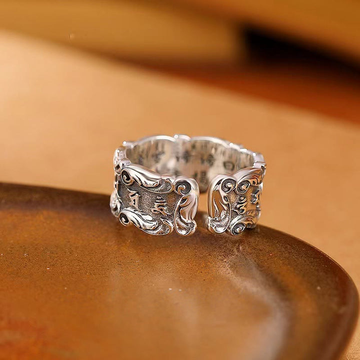 Buddha Stones Tibetan Om Mani Padme Hum Design Peace Adjustable Ring - image 2