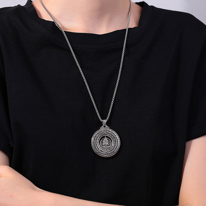 Buddha Stones Heart Sutra Buddha Carved Peace Buckle Design Serenity Rotatable Necklace Pendant - image 4
