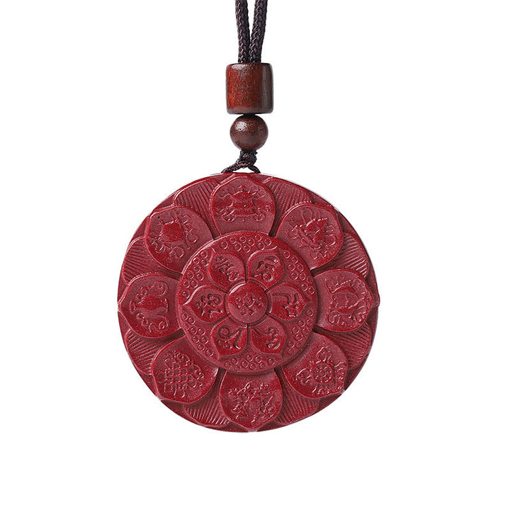 Buddha Stones Natural Cinnabar Lotus Om Mani Padme Hum Blessing Necklace String Pendant - image 6