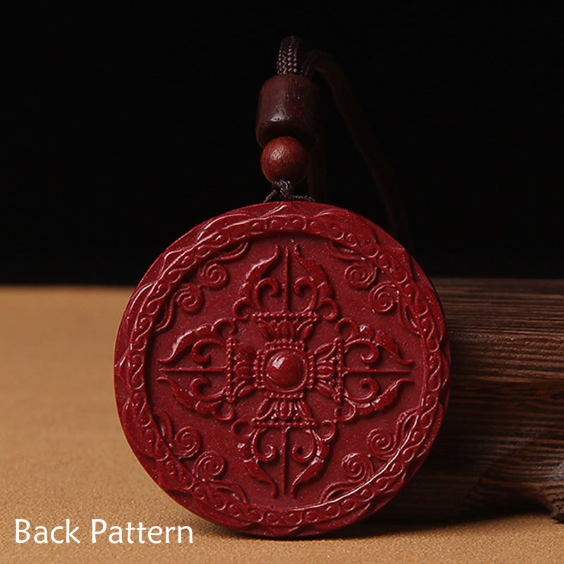 Buddha Stones Natural Cinnabar Lotus Om Mani Padme Hum Blessing Necklace String Pendant - image 5