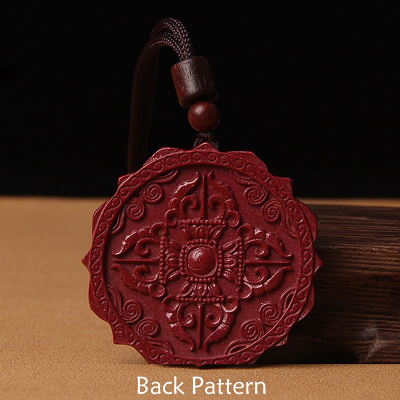 Buddha Stones Natural Cinnabar Lotus Om Mani Padme Hum Blessing Necklace String Pendant - image 2