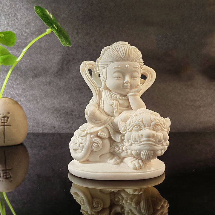 Buddha Stones Mini Ivory Fruit Tathagata Buddha Lotus Kwan Yin Avalokitesvara Manjusri Samantabhadra Serenity Desk Decoration - Manjusri 10*7.5*5cm - image 10