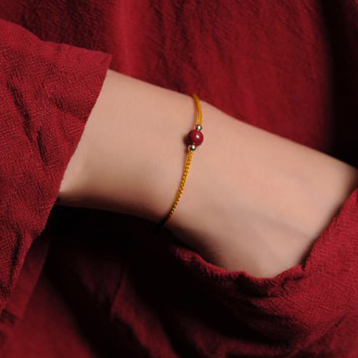 Buddha Stones 14K Gold Plated Natural Cinnabar Blessing String Braided Bracelet - Yellow(Wrist Circumference 14-15.5cm) - One Cinnabar Bead - image 7