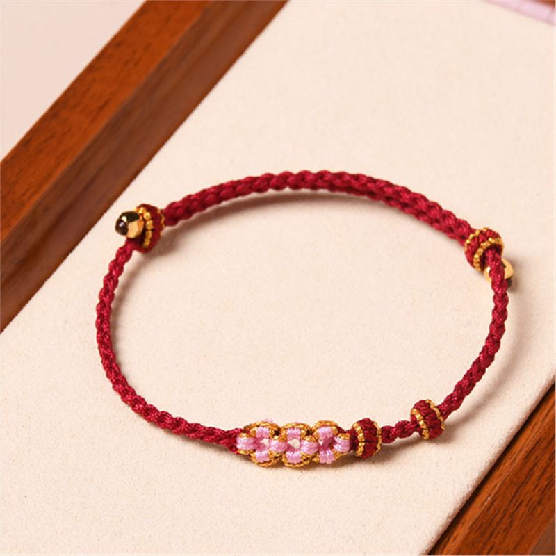 Buddha Stones Handmade Peach Blossom Protection Braided Rope Bracelet - image 1