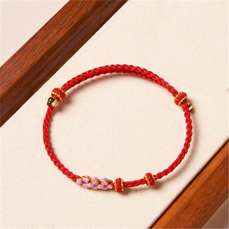 Buddha Stones Handmade Peach Blossom Protection Braided Rope Bracelet - Red(Wrist Circumference 14-16cm) - image 10