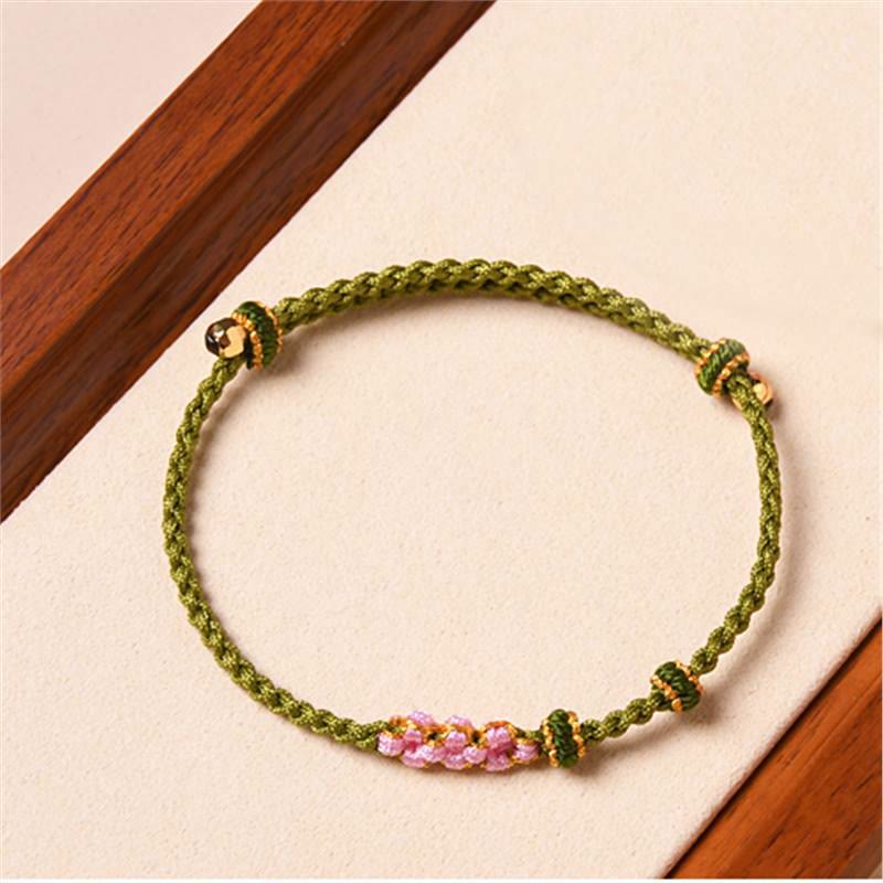 Buddha Stones Handmade Peach Blossom Protection Braided Rope Bracelet - Dark Green(Wrist Circumference 14-16cm) - image 22