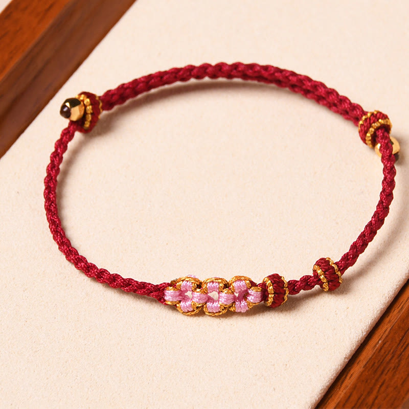 Buddha Stones Handmade Peach Blossom Protection Braided Rope Bracelet - image 3