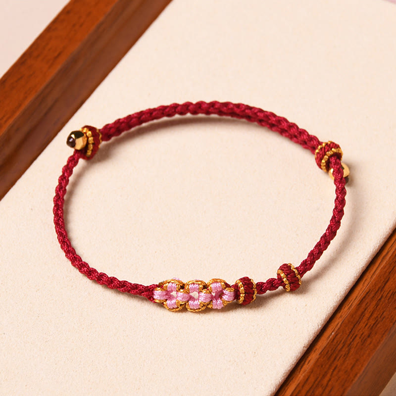 Buddha Stones Handmade Peach Blossom Protection Braided Rope Bracelet - image 4