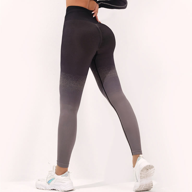 Buddha Stones Gradient Long Sleeve Crop Top Tee Bra Leggings Pants Fitness Yoga Outfit - Pants - Black Gray - US4，UK/AU8，EU36 (L) - image 20