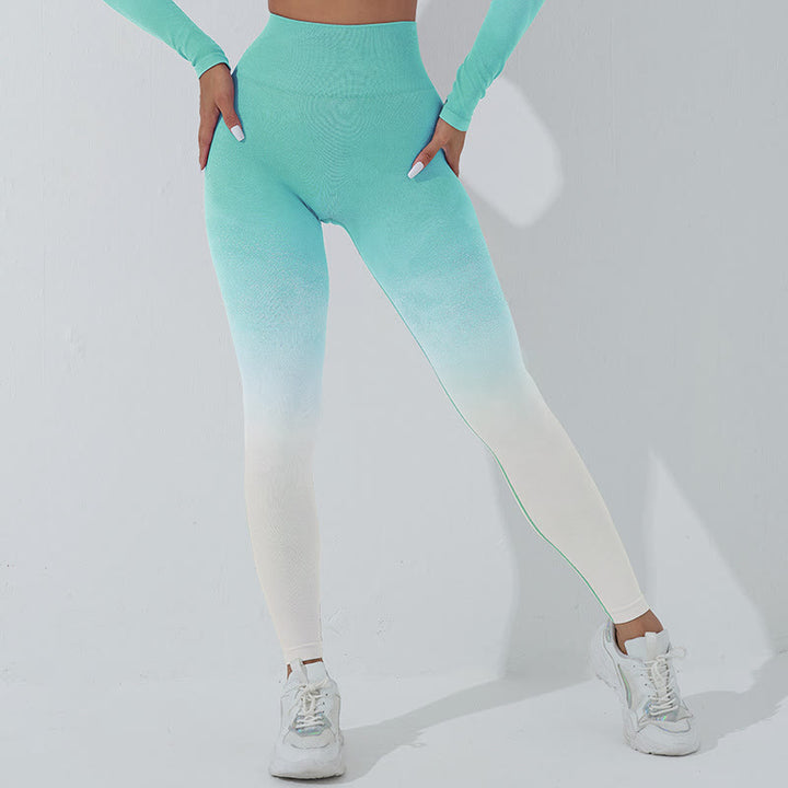 Buddha Stones Gradient Long Sleeve Crop Top Tee Bra Leggings Pants Fitness Yoga Outfit - image 17