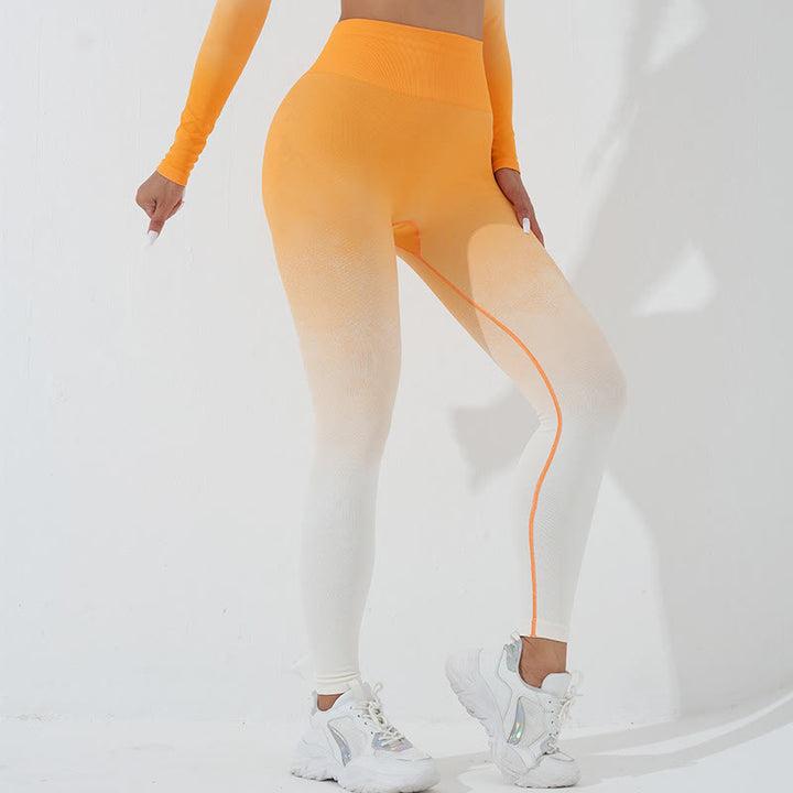 Buddha Stones Gradient Long Sleeve Crop Top Tee Bra Leggings Pants Fitness Yoga Outfit - image 29