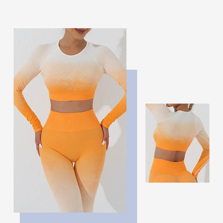 Buddha Stones Gradient Long Sleeve Crop Top Tee Bra Leggings Pants Fitness Yoga Outfit - image 47