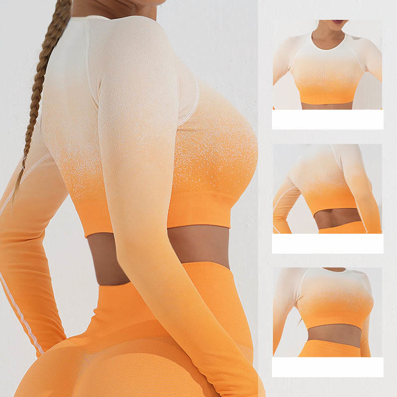 Buddha Stones Gradient Long Sleeve Crop Top Tee Bra Leggings Pants Fitness Yoga Outfit - image 10