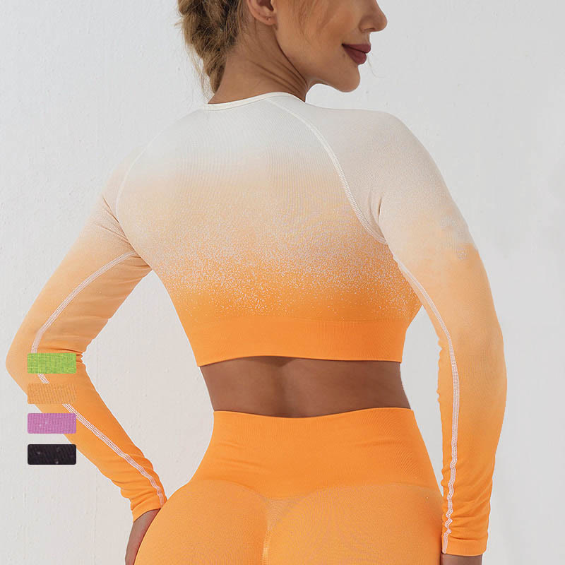 Buddha Stones Gradient Long Sleeve Crop Top Tee Bra Leggings Pants Fitness Yoga Outfit - image 13