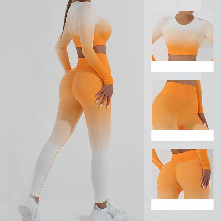 Buddha Stones Gradient Long Sleeve Crop Top Tee Bra Leggings Pants Fitness Yoga Outfit - image 37