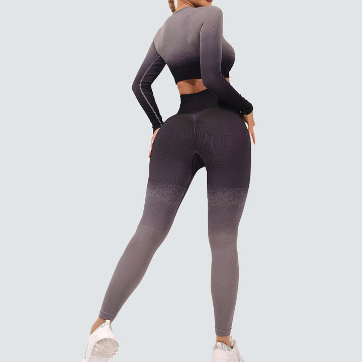 Buddha Stones Gradient Long Sleeve Crop Top Tee Bra Leggings Pants Fitness Yoga Outfit - image 30