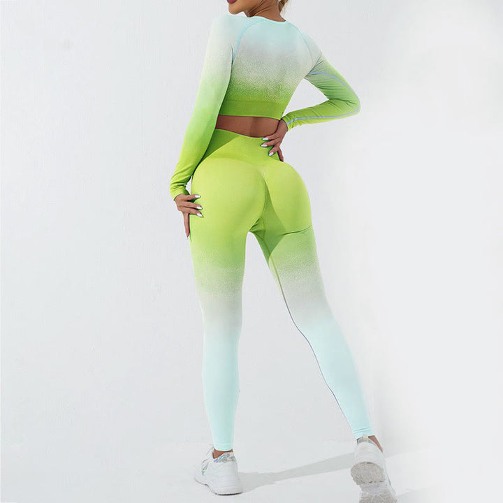 Buddha Stones Gradient Long Sleeve Crop Top Tee Bra Leggings Pants Fitness Yoga Outfit - image 56