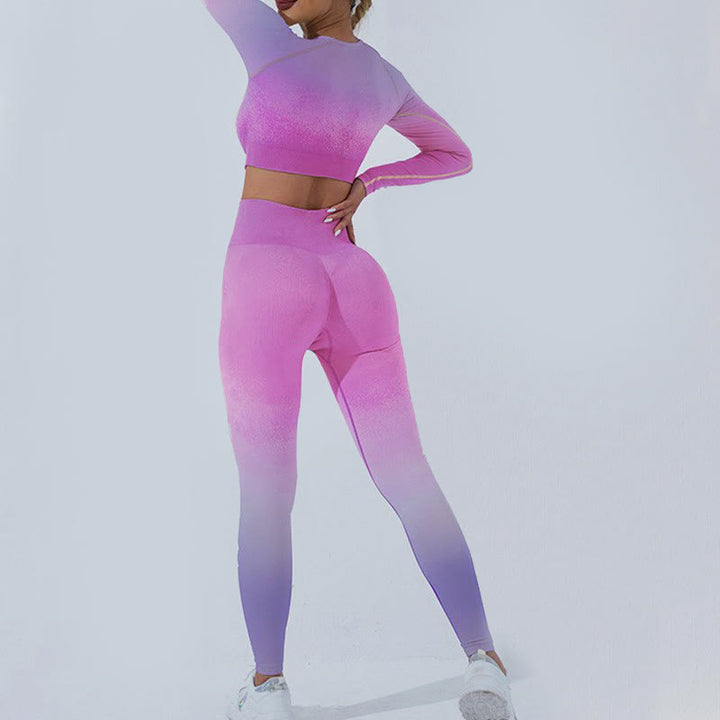 Buddha Stones Gradient Long Sleeve Crop Top Tee Bra Leggings Pants Fitness Yoga Outfit - image 48