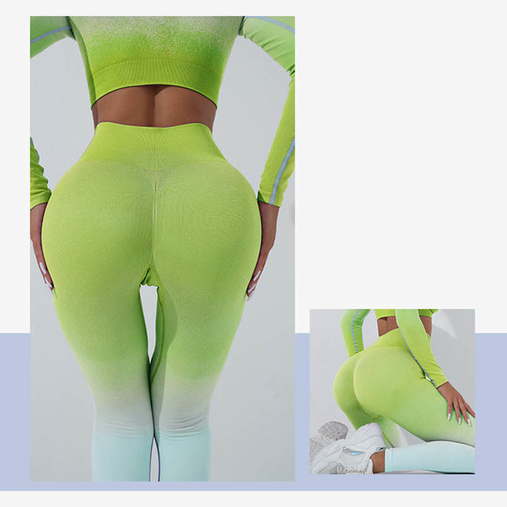 Buddha Stones Gradient Long Sleeve Crop Top Tee Bra Leggings Pants Fitness Yoga Outfit - image 58