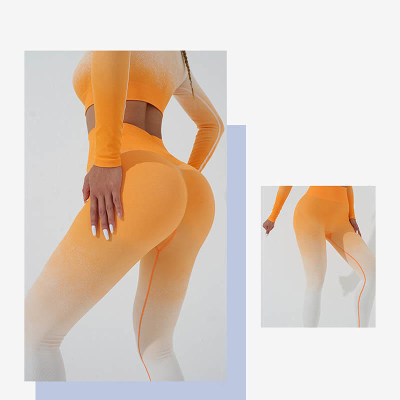 Buddha Stones Gradient Long Sleeve Crop Top Tee Bra Leggings Pants Fitness Yoga Outfit - image 39