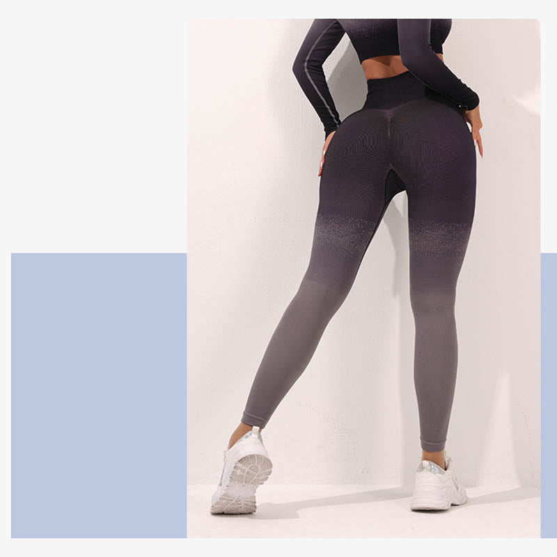 Buddha Stones Gradient Long Sleeve Crop Top Tee Bra Leggings Pants Fitness Yoga Outfit - image 24