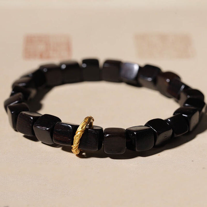 Buddha Stones Tibetan Ebony Wood Square Beads Peace Calm Bracelet - Ebony Wood(Wrist Circumference 14-16cm) - image 0