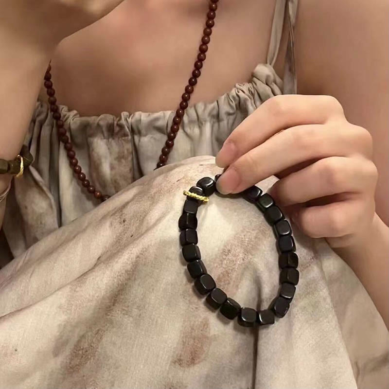 Buddha Stones Tibetan Ebony Wood Square Beads Peace Calm Bracelet - image 6