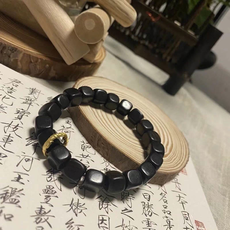 Buddha Stones Tibetan Ebony Wood Square Beads Peace Calm Bracelet - image 4
