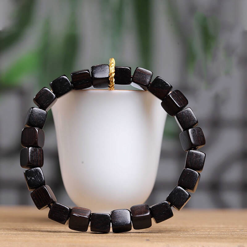 Buddha Stones Tibetan Ebony Wood Square Beads Peace Calm Bracelet - image 1