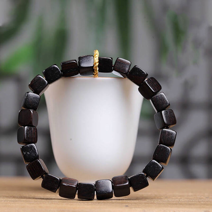 Buddha Stones Tibetan Ebony Wood Square Beads Peace Calm Bracelet - image 1